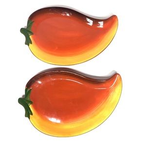 Clay Art Hand Painted Jalapeno Shaped Platter /Plate Set 2
